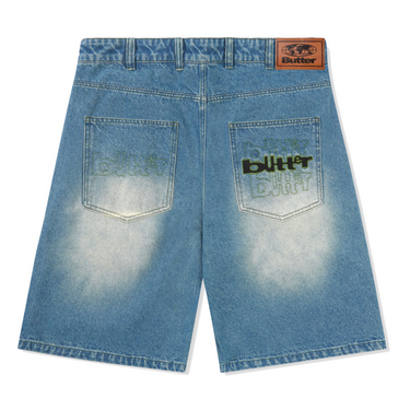 Warped Denim Shorts Washed Mid Blue