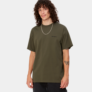 S/S Script Embroidery T-Shirt Cypress / Black
