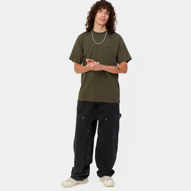 S/S Script Embroidery T-Shirt Cypress / Black